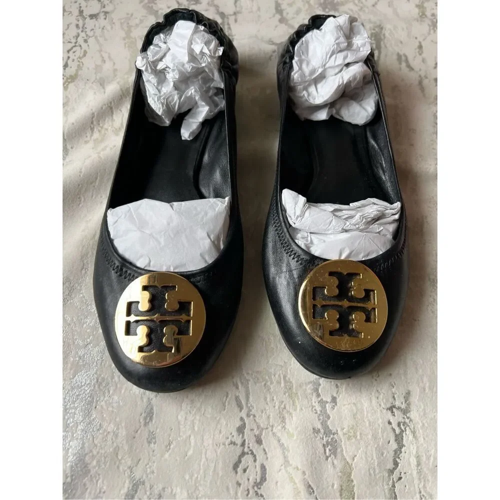 Tory Burch Classic Reva Ballet Flat Black Gold